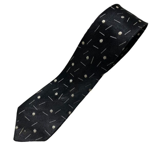 Vintage Tie Men's Necktie Rockabilly Skinny Black Dots and Dashes - Picture 1 of 6